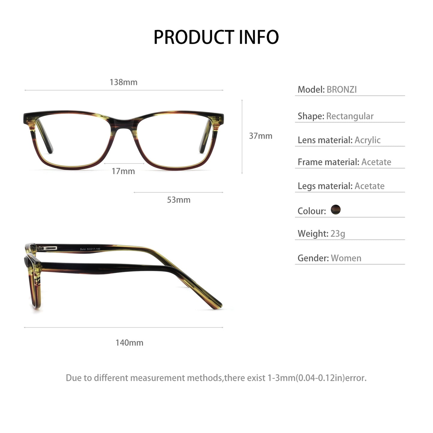 BUNOVIATA Women Acetate Glasses Square Eyewear Optics Frame Luxury Prescription Glasses Frames Fashion Myopia Optical Eyewear