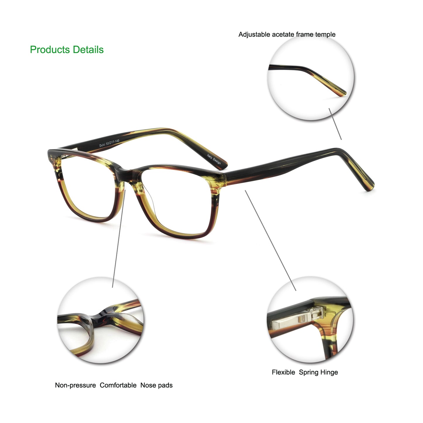BUNOVIATA Women Acetate Glasses Square Eyewear Optics Frame Luxury Prescription Glasses Frames Fashion Myopia Optical Eyewear