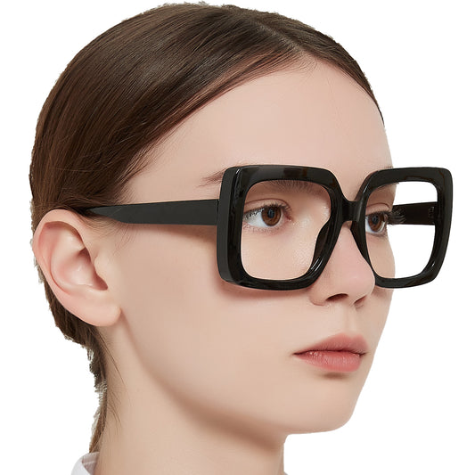 BUNOVIATA 1.5 Stylish Oversized Reading Glasses Women Durable Reader Large Frame Black Transpatent