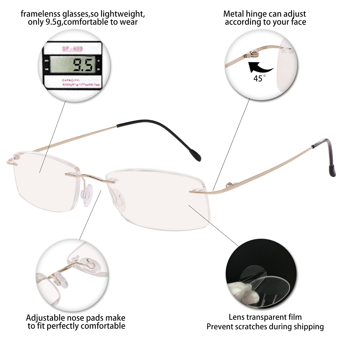 BUNOVIATA Reading Glasses For Women Men Stylish Reader with Titanium Rime Frame Lightweight 1.0 1.25 1.5 2.0 2.5 3.0 3.5