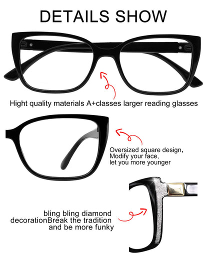 BUNOVIATA Reading Glasses For Women Oversized Fashioin Stylish Reader 1.0 1.5 2.0 2.5 3.0 3.5 4.0 5.0 6.0