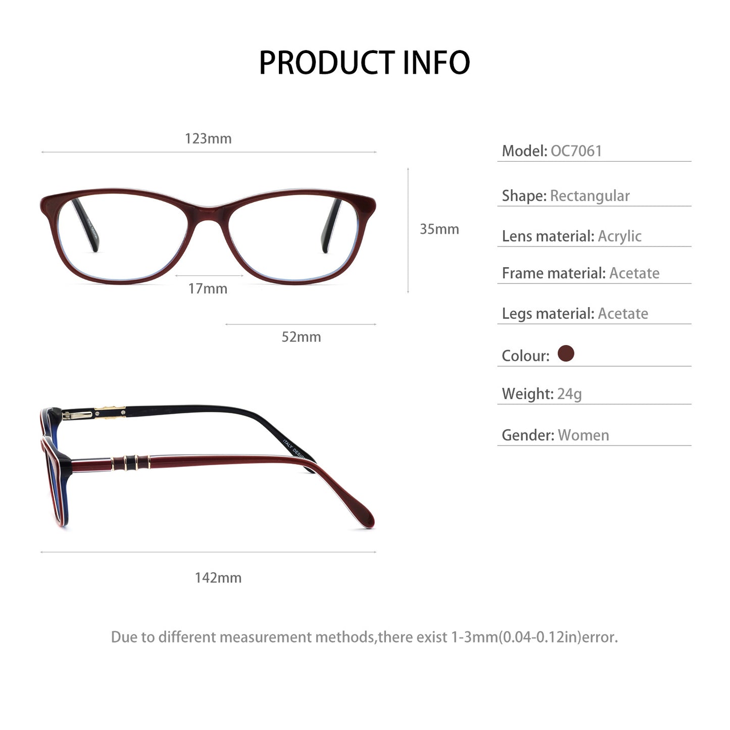 Women Fashion Glasses Frame Square Acetate Eyewear Luxury Brand Myopia Optics Frame