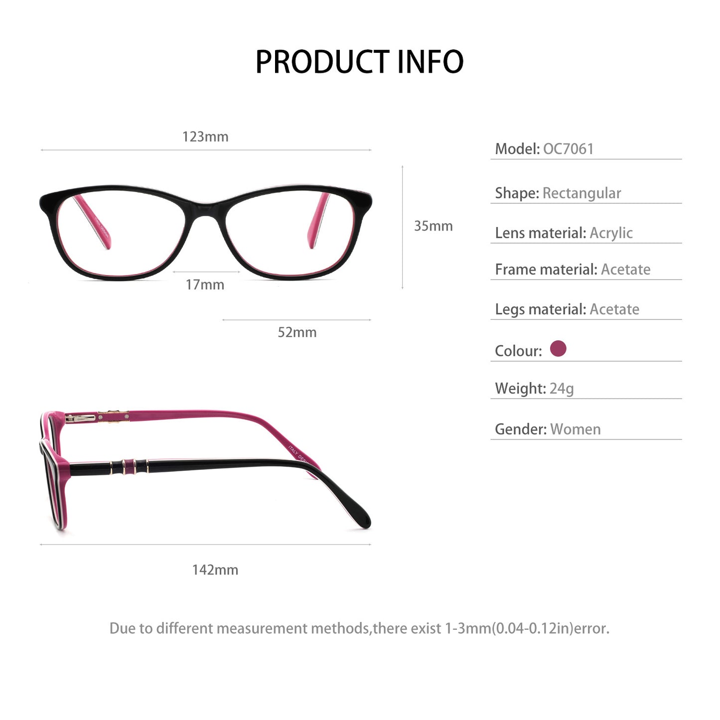 Women Fashion Glasses Frame Square Acetate Eyewear Luxury Brand Myopia Optics Frame