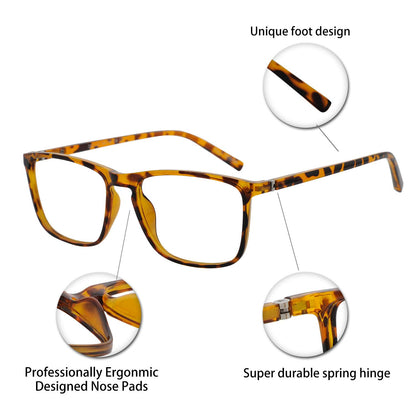 BUNOVIATA Reading Glasses Men's Rectangle Reader Durable Spring Hinge 1.0 1.25 1.5 1.75 2.0 2.25 2.5 2.75 3.0 3.5